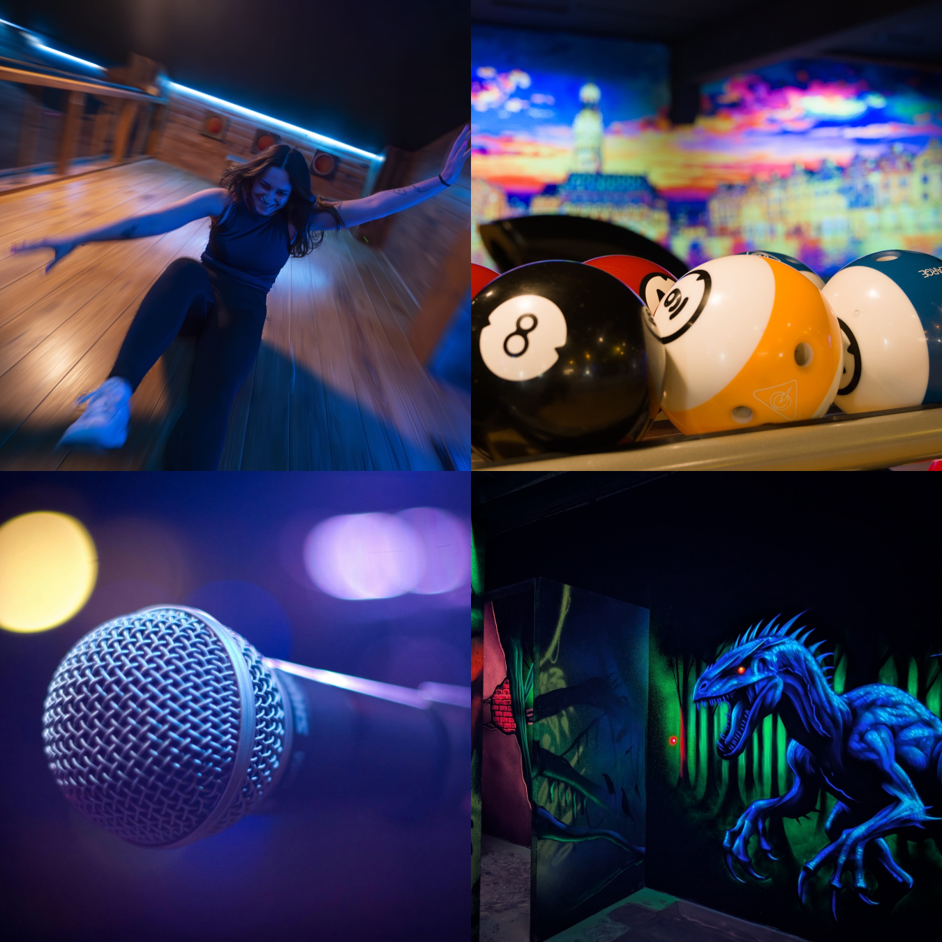 Activités de loisirs : bowling, karaoké, décor dinosaure